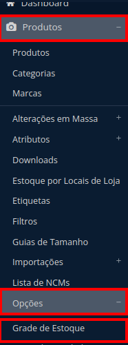 Configurando grade de estoque para produtos com variações