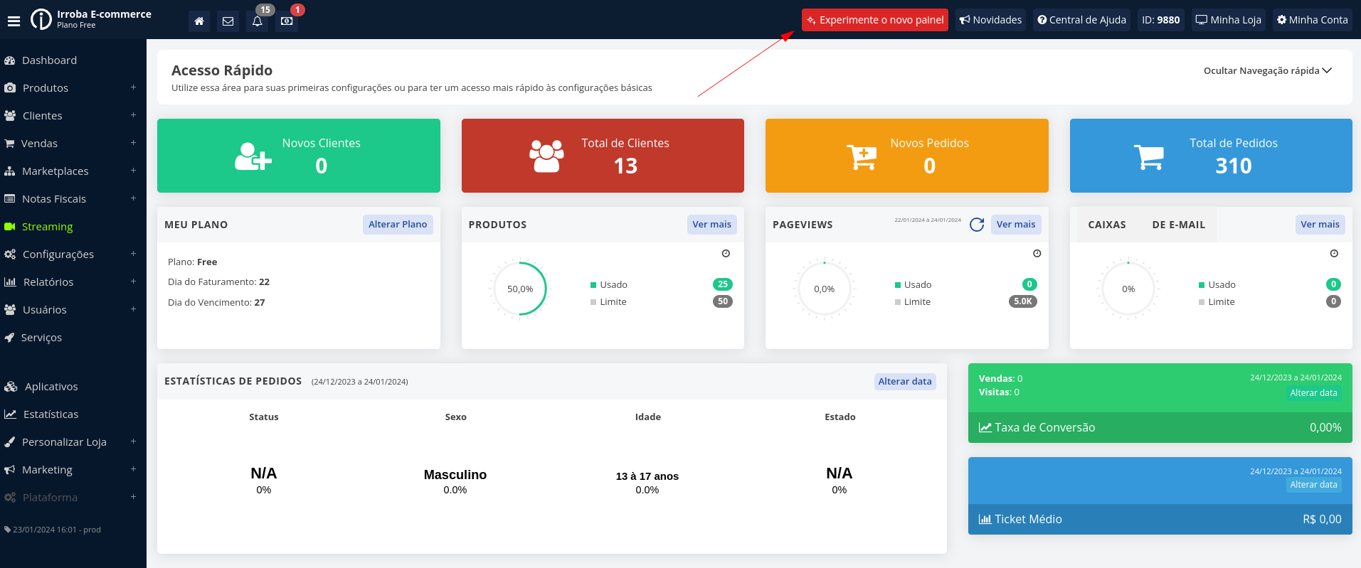 Como experimentar o novo Dashboard