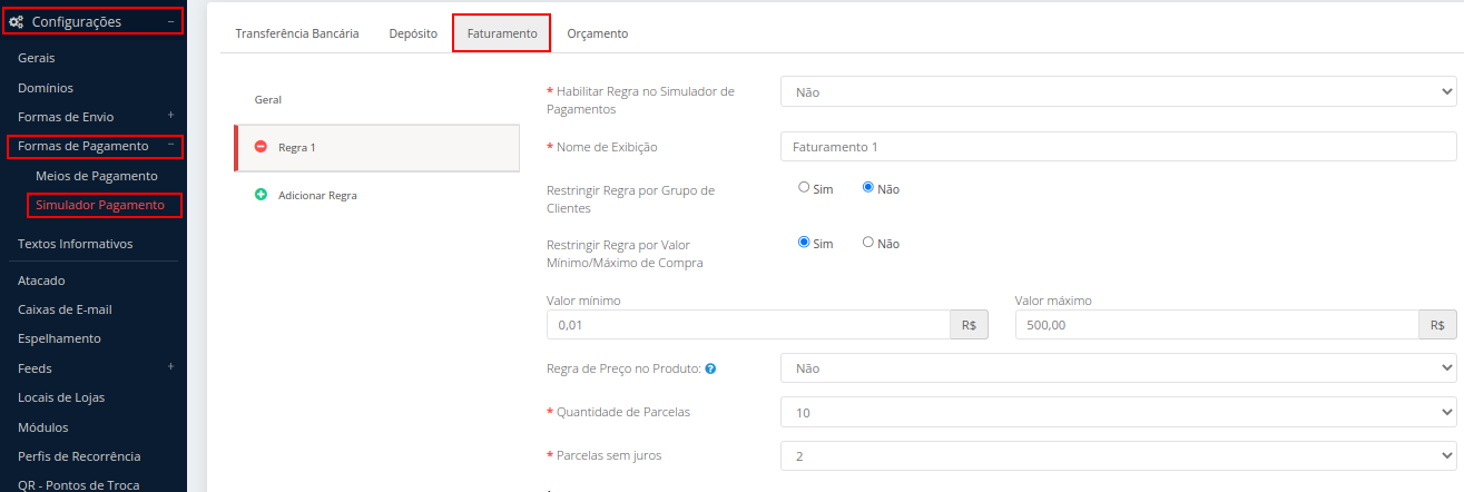 Como adicionar descontos à forma de pagamento: Faturamento