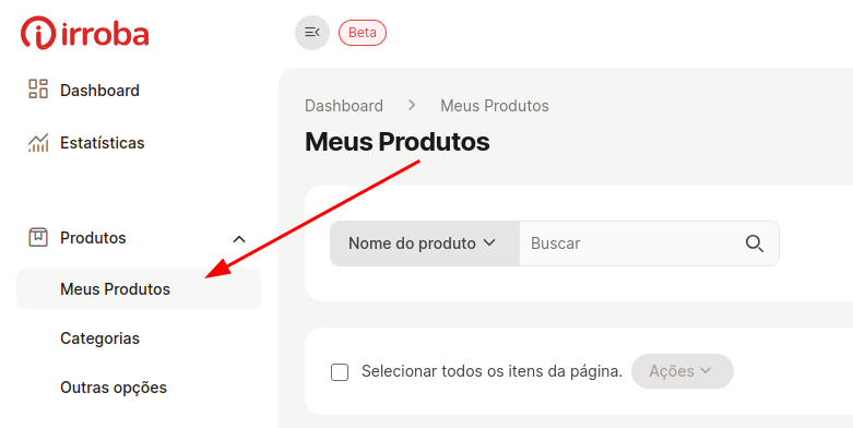 Cadastro de Produtos - Novo painel