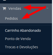 Total de vendas na página de pedidos